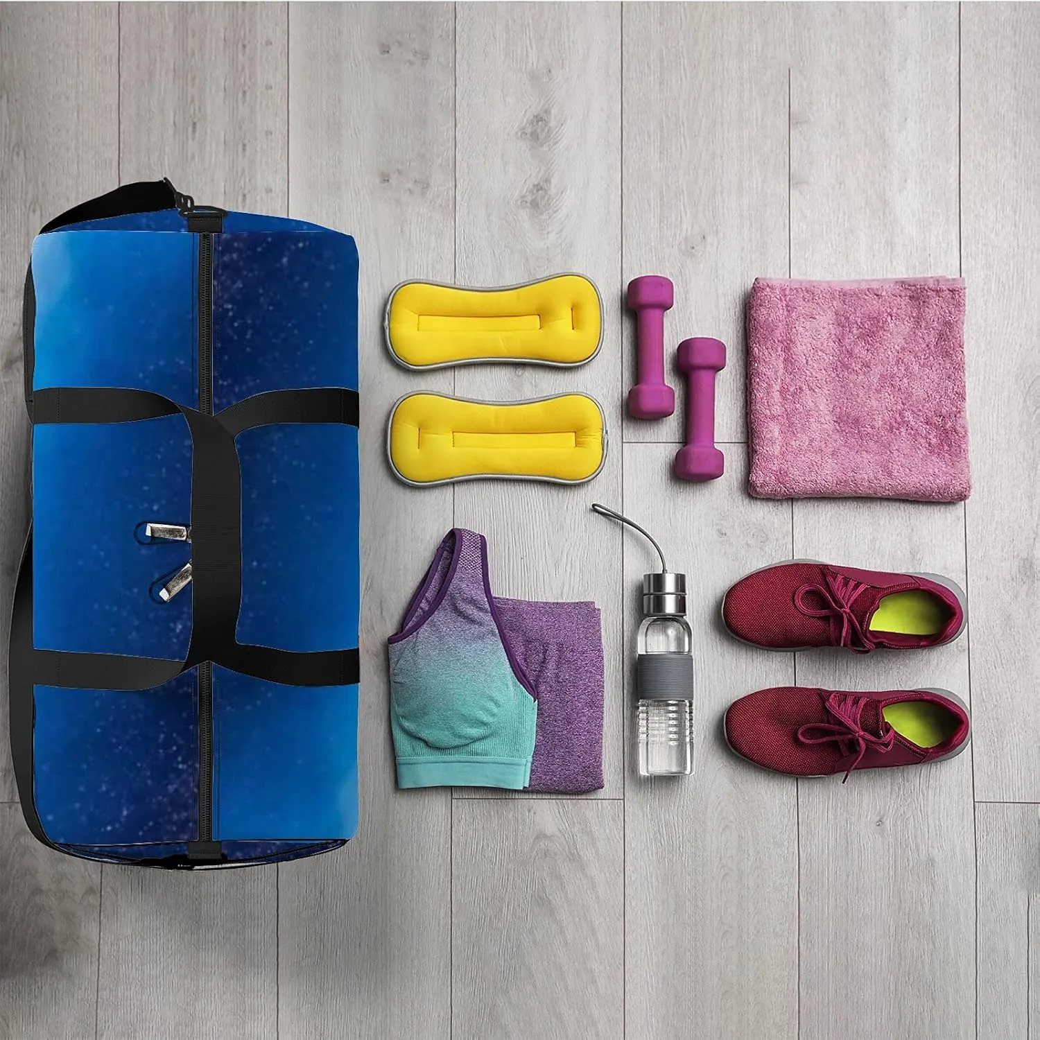 Sports Gym Bag for Women and Men Waterproof Christmas Forest Snow Milky Way Starry Sky Duffel Bag Lightweight Carryon Traveling Boarding Gripsack