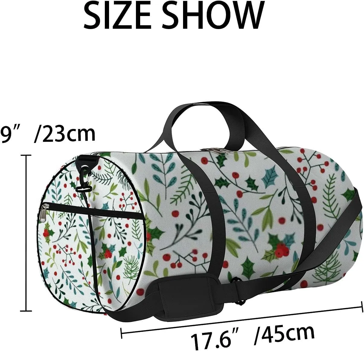 Sports Gym Bag for Women and Men Waterproof Christmas Pattern Blue Green Branches Duffel Bag Lightweight Carryon Traveling Boarding Gripsack