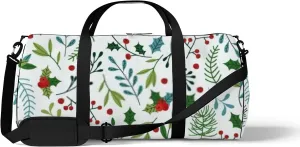 Sports Gym Bag for Women and Men Waterproof Christmas Pattern Blue Green Branches Duffel Bag Lightweight Carryon Traveling Boarding Gripsack