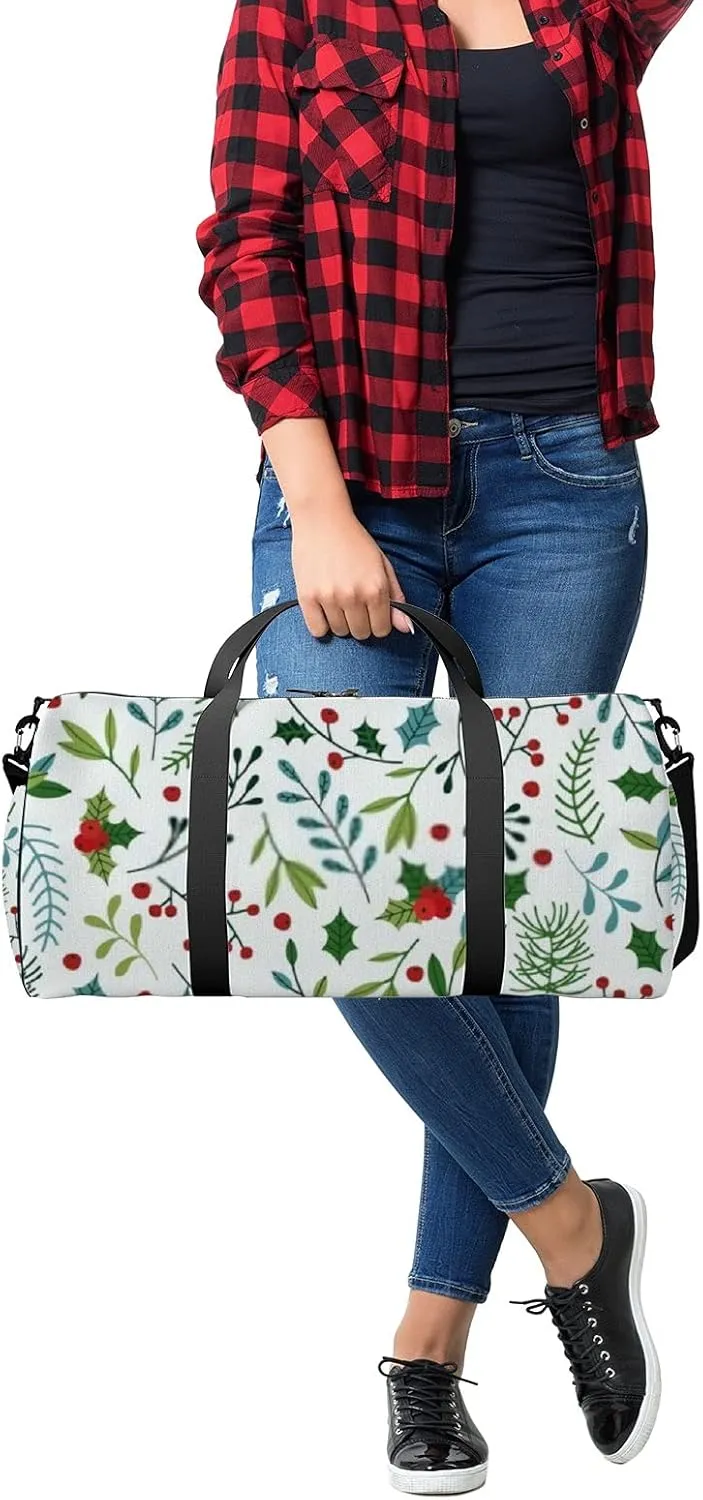 Sports Gym Bag for Women and Men Waterproof Christmas Pattern Blue Green Branches Duffel Bag Lightweight Carryon Traveling Boarding Gripsack