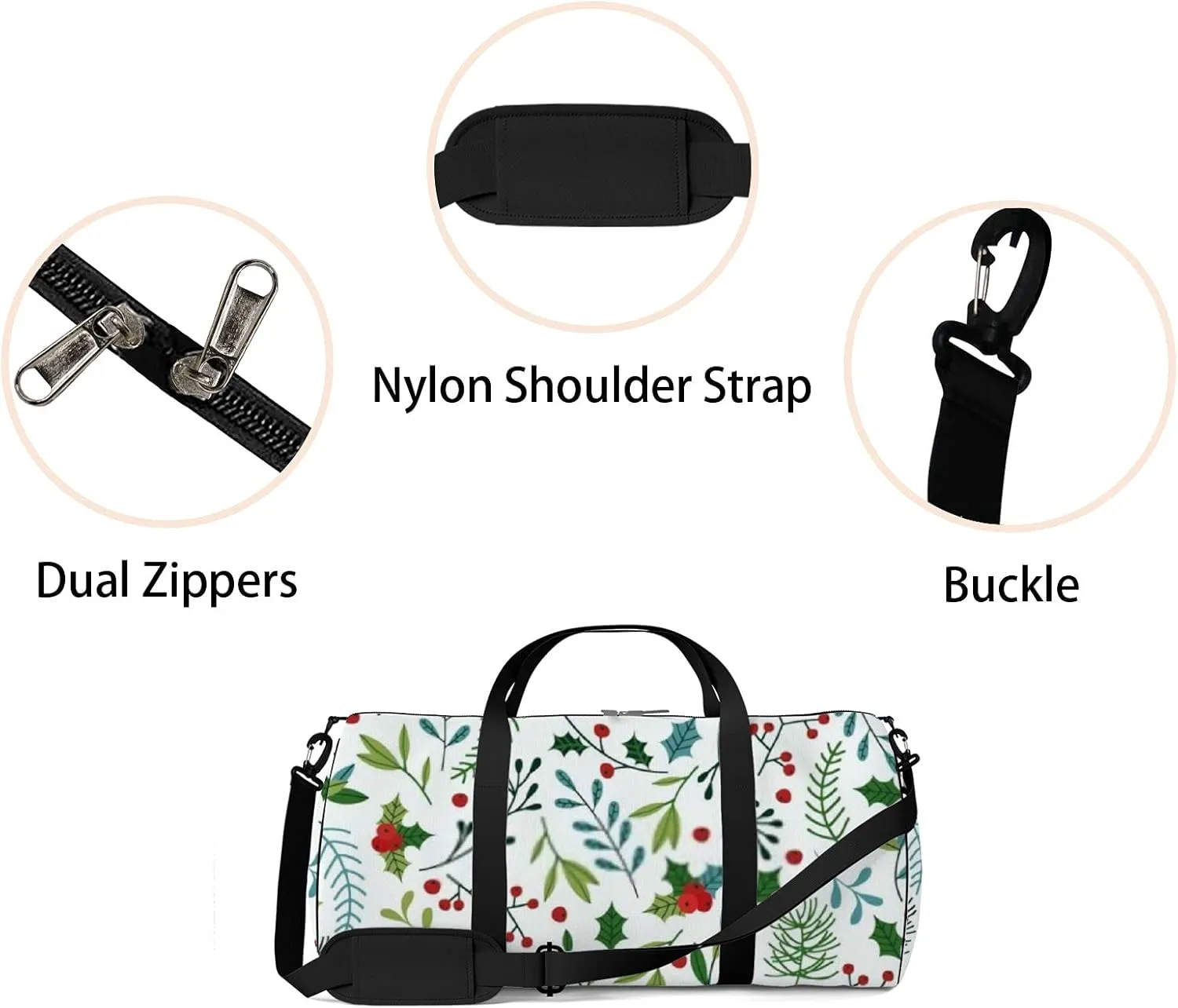 Sports Gym Bag for Women and Men Waterproof Christmas Pattern Blue Green Branches Duffel Bag Lightweight Carryon Traveling Boarding Gripsack