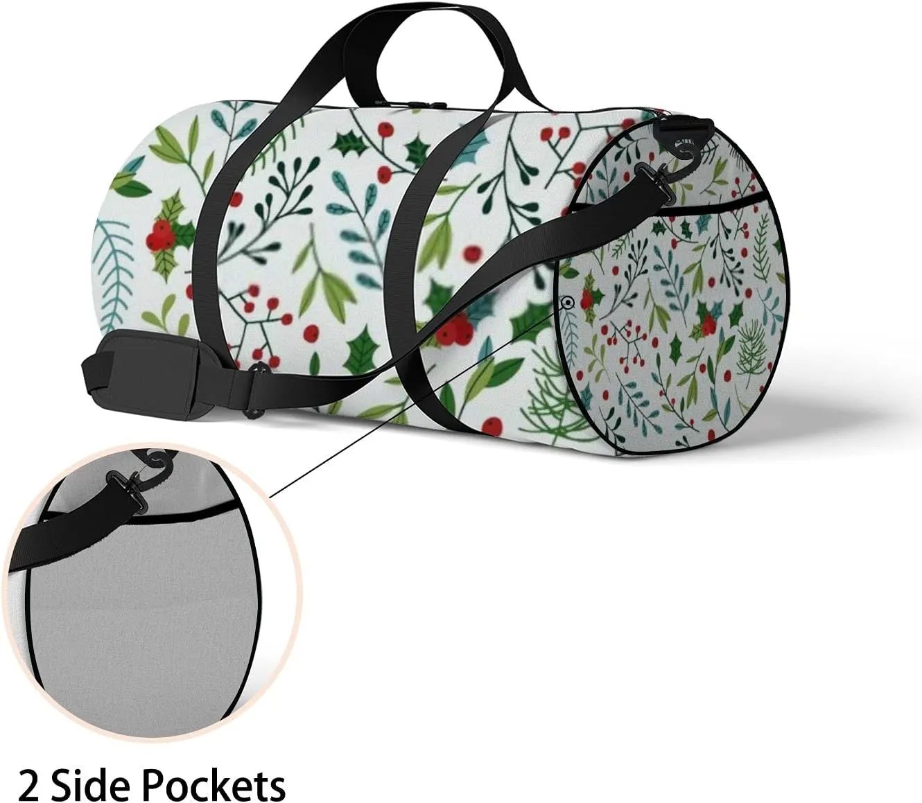 Sports Gym Bag for Women and Men Waterproof Christmas Pattern Blue Green Branches Duffel Bag Lightweight Carryon Traveling Boarding Gripsack