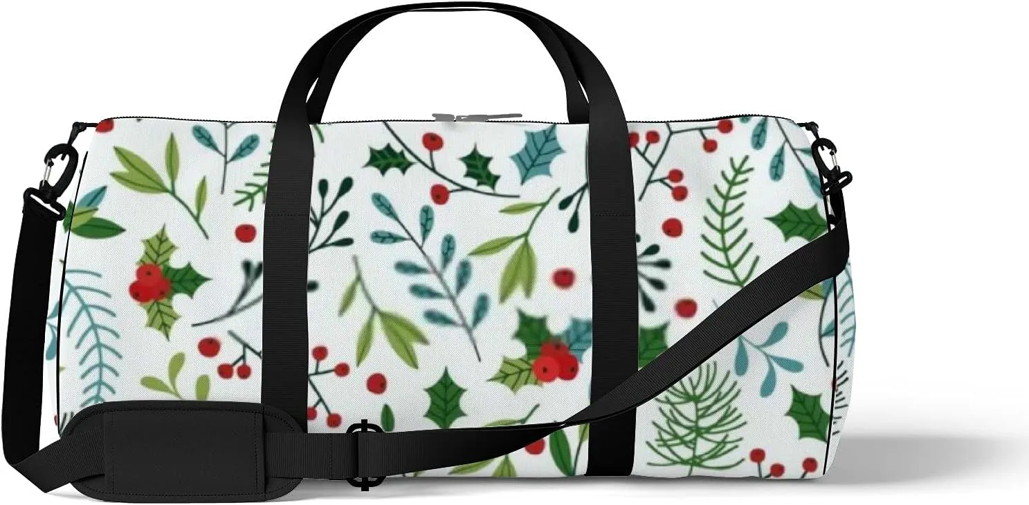 Sports Gym Bag for Women and Men Waterproof Christmas Pattern Blue Green Branches Duffel Bag Lightweight Carryon Traveling Boarding Gripsack
