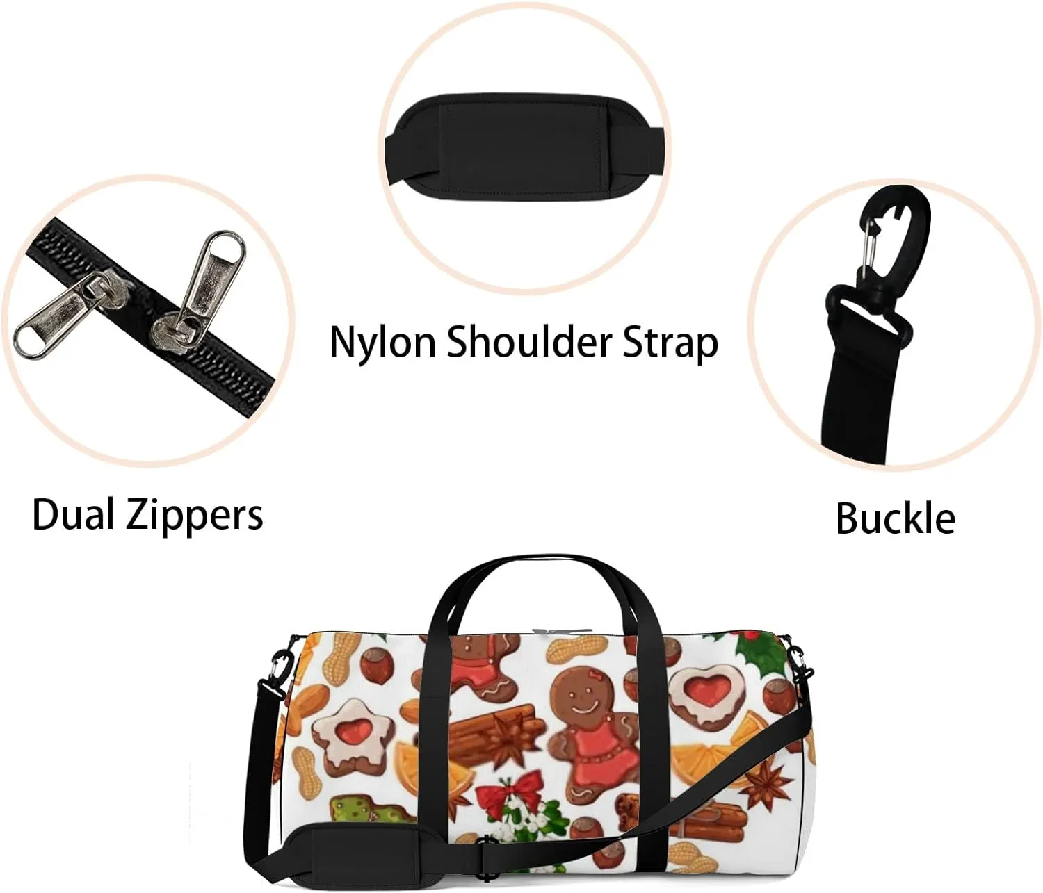 Sports Gym Bag for Women and Men Waterproof Colorful Christmas Symbols Duffel Bag Lightweight Carryon Traveling Boarding Gripsack