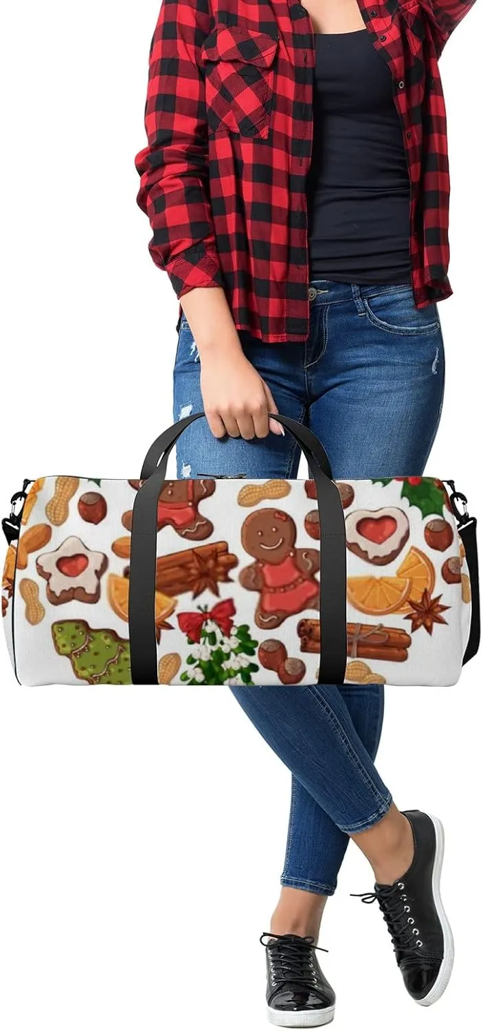 Sports Gym Bag for Women and Men Waterproof Colorful Christmas Symbols Duffel Bag Lightweight Carryon Traveling Boarding Gripsack