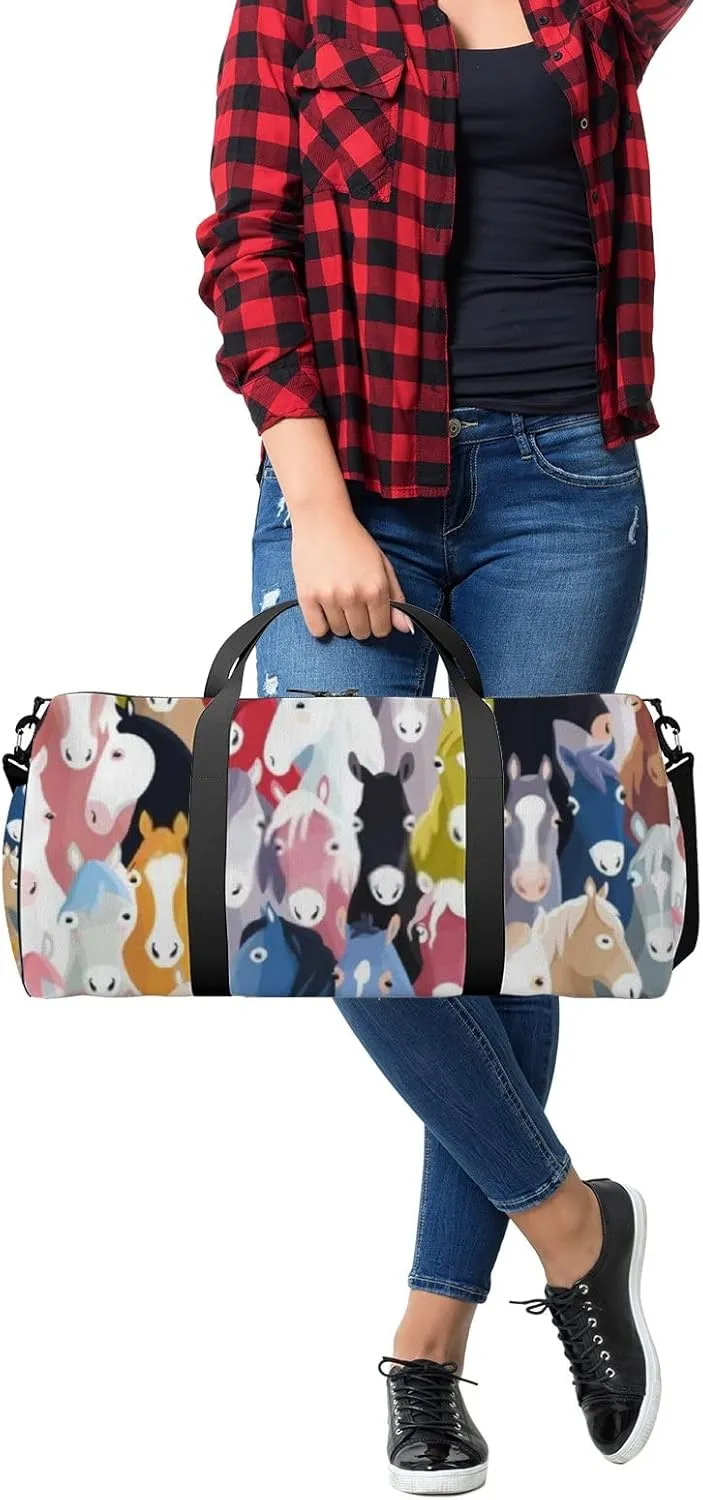Sports Gym Bag for Women and Men Waterproof Colourful Cartoon Horses Duffel Bag Lightweight Carryon Traveling Boarding Gripsack