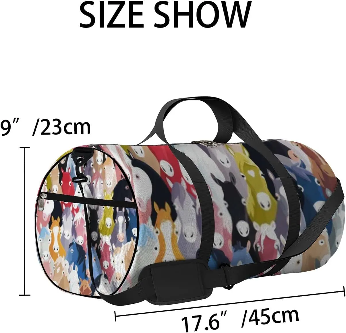 Sports Gym Bag for Women and Men Waterproof Colourful Cartoon Horses Duffel Bag Lightweight Carryon Traveling Boarding Gripsack