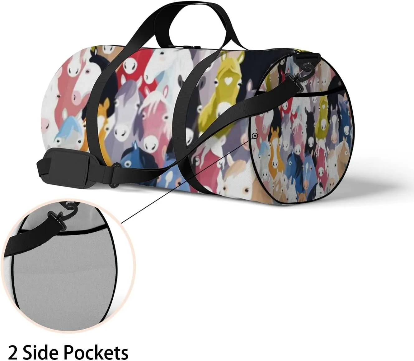 Sports Gym Bag for Women and Men Waterproof Colourful Cartoon Horses Duffel Bag Lightweight Carryon Traveling Boarding Gripsack