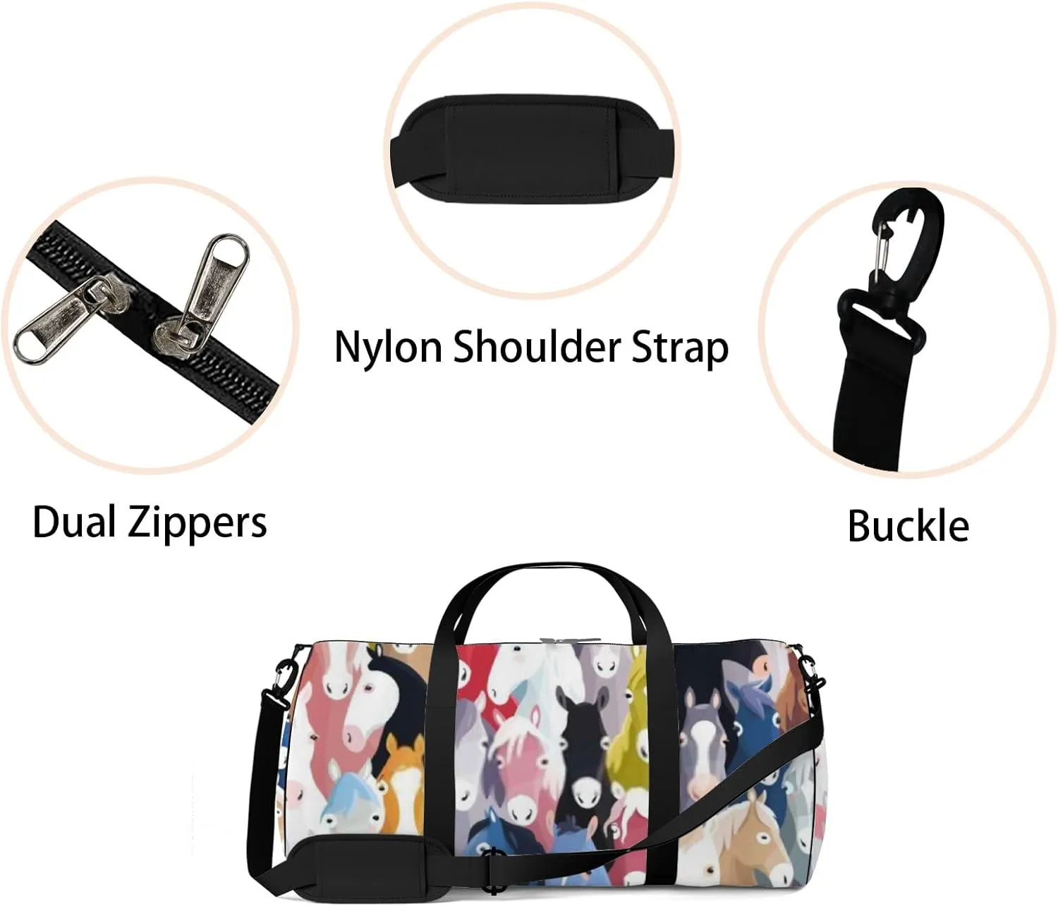 Sports Gym Bag for Women and Men Waterproof Colourful Cartoon Horses Duffel Bag Lightweight Carryon Traveling Boarding Gripsack
