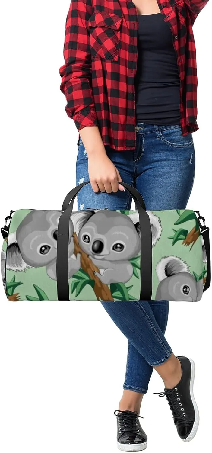 Sports Gym Bag for Women and Men Waterproof Cute Baby Koala Grey Duffel Bag Lightweight Carryon Traveling Boarding Gripsack