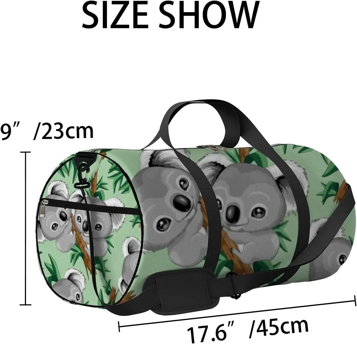 Sports Gym Bag for Women and Men Waterproof Cute Baby Koala Grey Duffel Bag Lightweight Carryon Traveling Boarding Gripsack