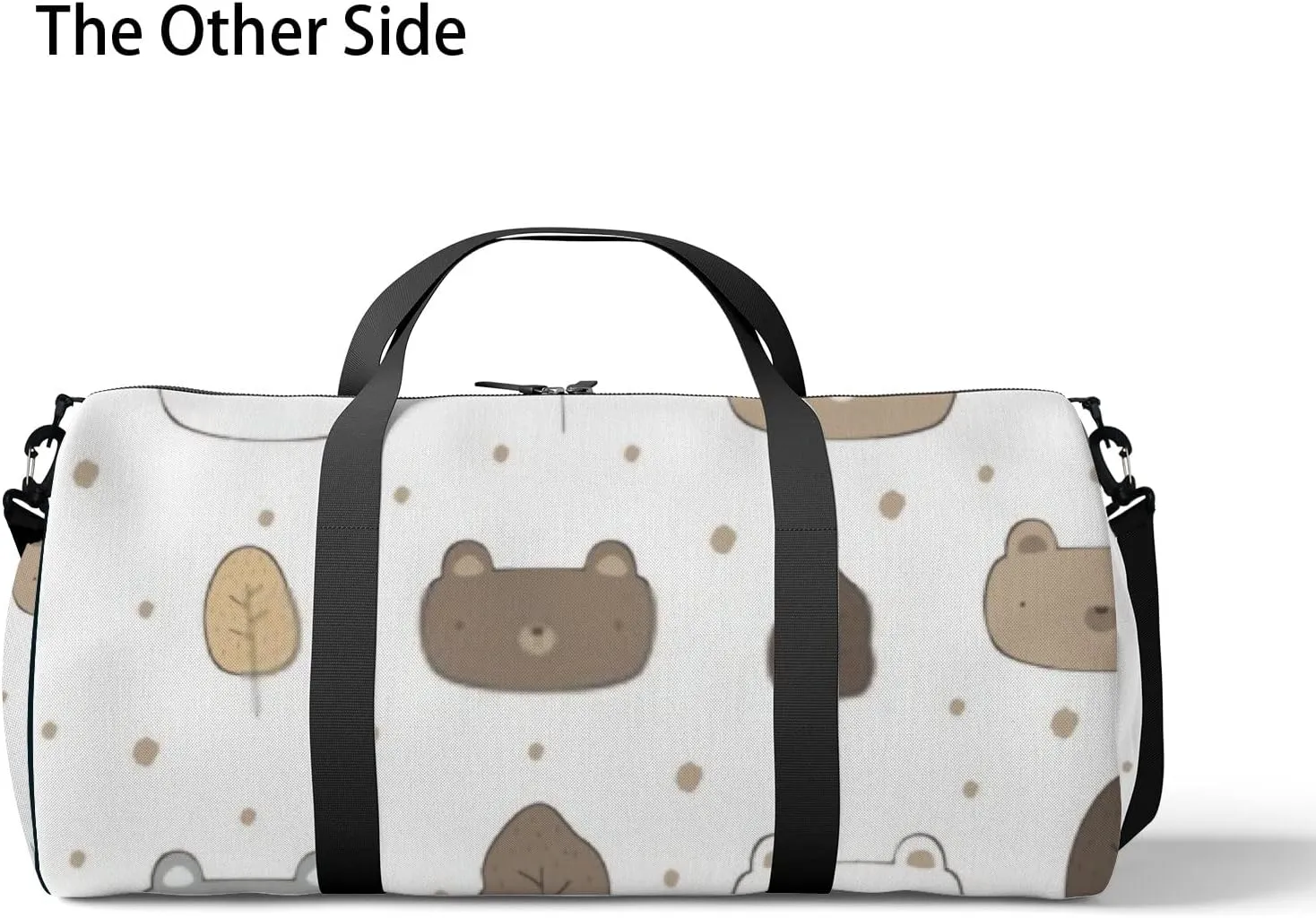 Sports Gym Bag for Women and Men Waterproof Cute Bear Cartoon Doodle Pattern White Duffel Bag Lightweight Carryon Traveling Boarding Gripsack