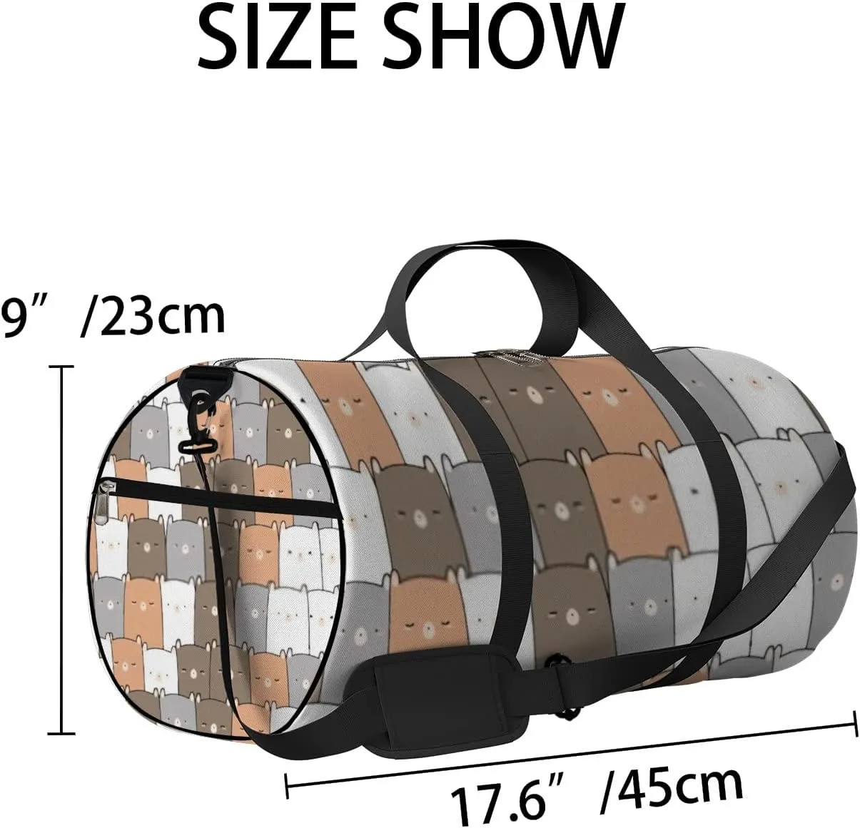 Sports Gym Bag for Women and Men Waterproof Cute Bear Cartoon Doodle Seamless Pattern Duffel Bag Lightweight Carryon Traveling Boarding Gripsack