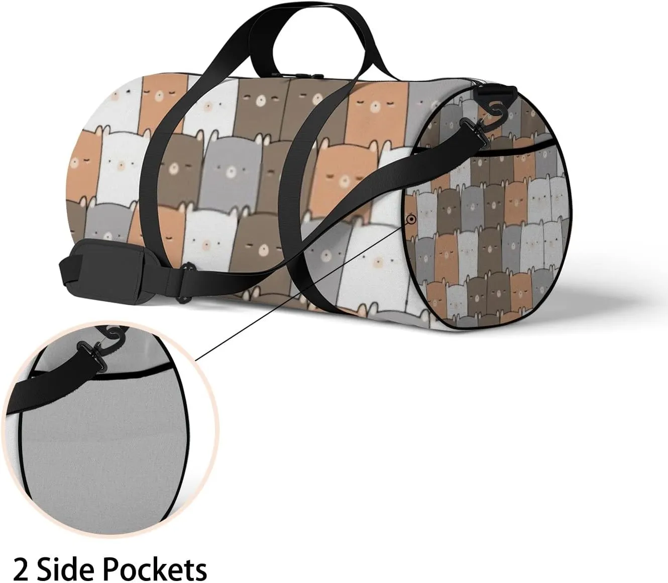 Sports Gym Bag for Women and Men Waterproof Cute Bear Cartoon Doodle Seamless Pattern Duffel Bag Lightweight Carryon Traveling Boarding Gripsack