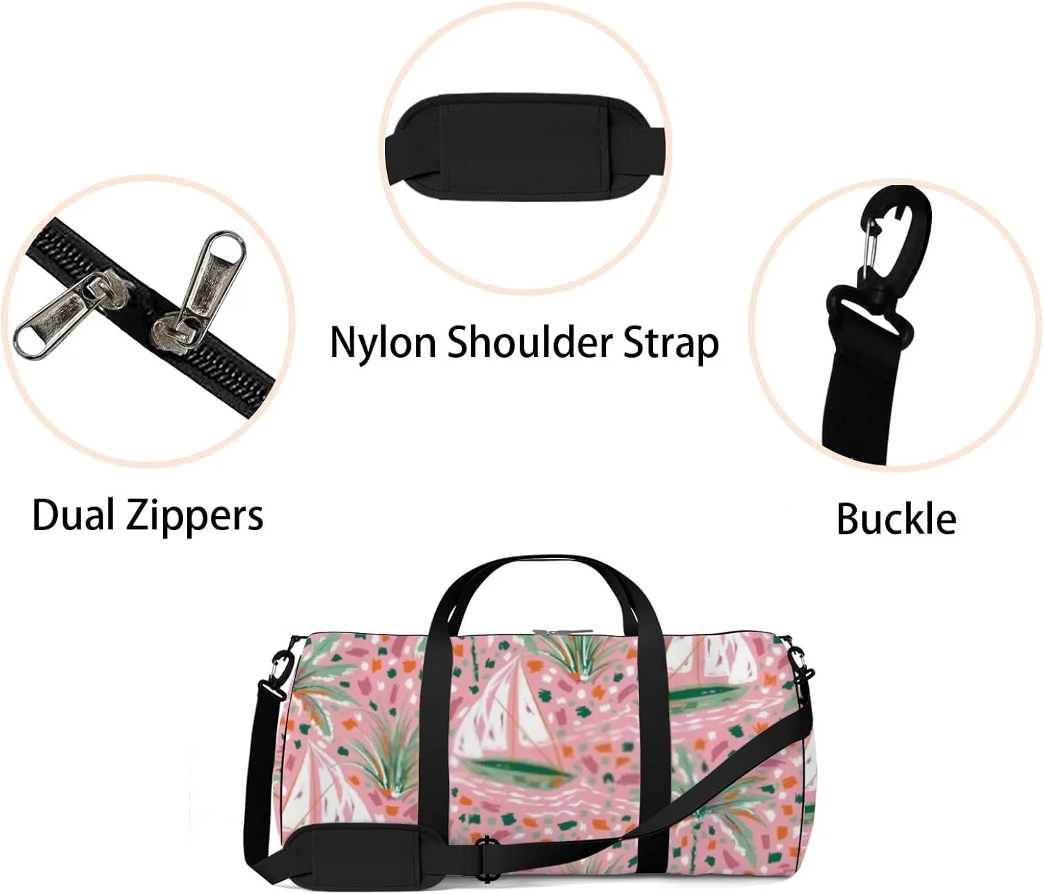 Sports Gym Bag for Women and Men Waterproof Cute Hand Paint Brush Strokes Sailboats Palm Tree Pattern Duffel Bag Lightweight Carryon Traveling Boarding Gripsack