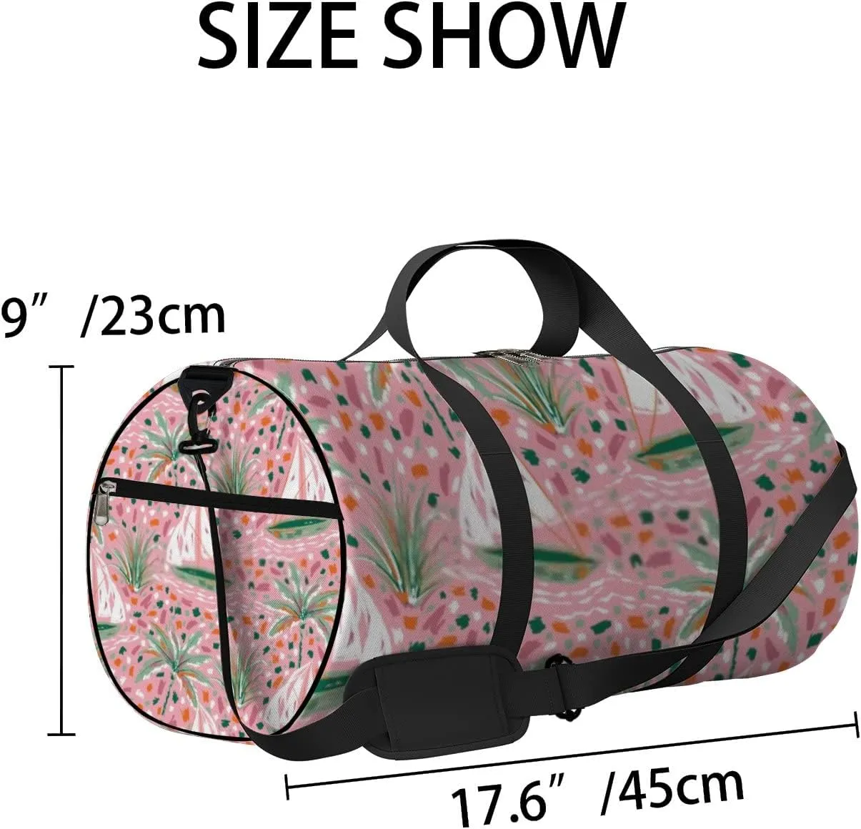 Sports Gym Bag for Women and Men Waterproof Cute Hand Paint Brush Strokes Sailboats Palm Tree Pattern Duffel Bag Lightweight Carryon Traveling Boarding Gripsack