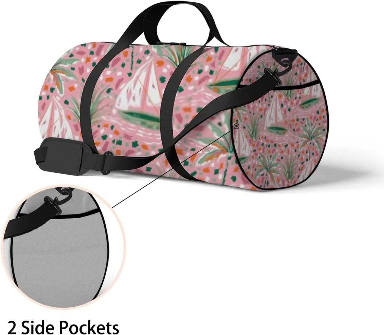 Sports Gym Bag for Women and Men Waterproof Cute Hand Paint Brush Strokes Sailboats Palm Tree Pattern Duffel Bag Lightweight Carryon Traveling Boarding Gripsack