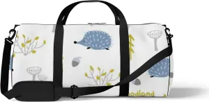 Sports Gym Bag for Women and Men Waterproof Cute Hedgehog Hand Drawn Blue Duffel Bag Lightweight Carryon Traveling Boarding Gripsack