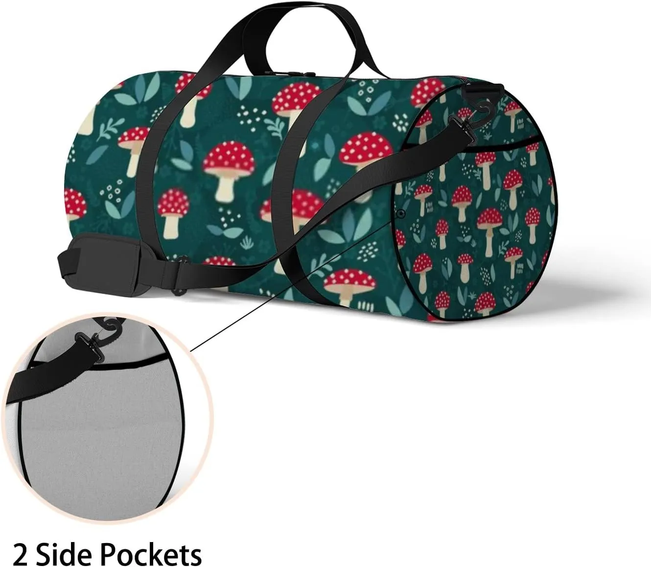 Sports Gym Bag for Women and Men Waterproof Cute Red Mushrooms White Dots Duffel Bag Lightweight Carryon Traveling Boarding Gripsack