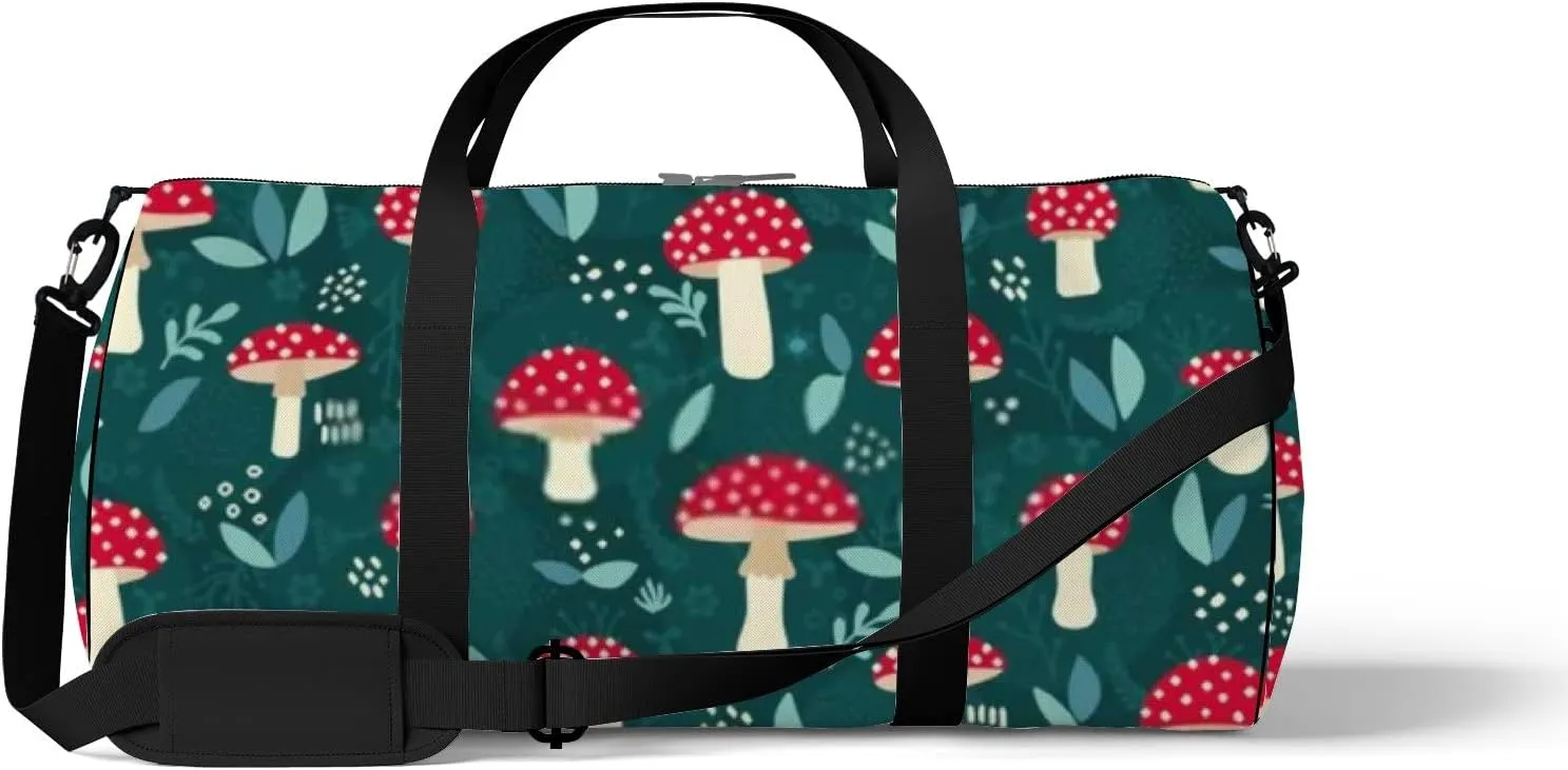 Sports Gym Bag for Women and Men Waterproof Cute Red Mushrooms White Dots Duffel Bag Lightweight Carryon Traveling Boarding Gripsack