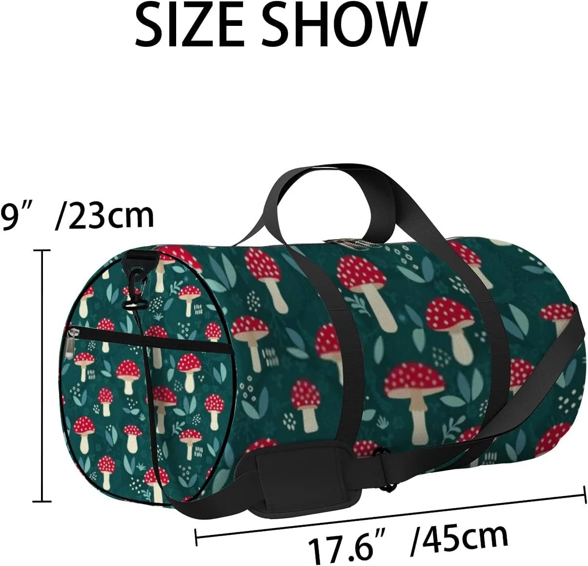 Sports Gym Bag for Women and Men Waterproof Cute Red Mushrooms White Dots Duffel Bag Lightweight Carryon Traveling Boarding Gripsack