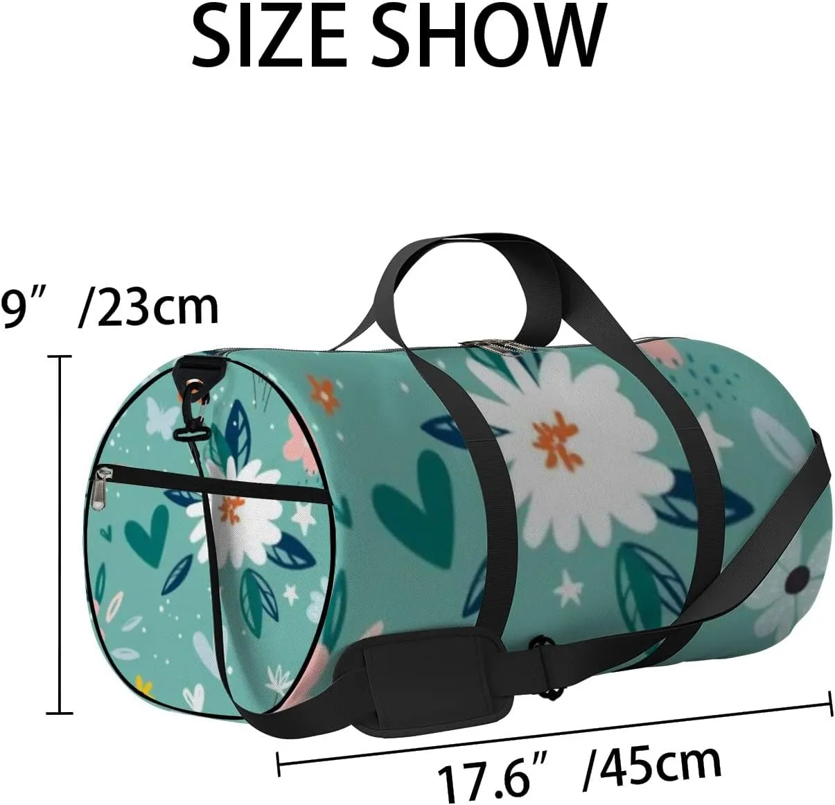 Sports Gym Bag for Women and Men Waterproof Cute Small Flower Green Duffel Bag Lightweight Carryon Traveling Boarding Gripsack