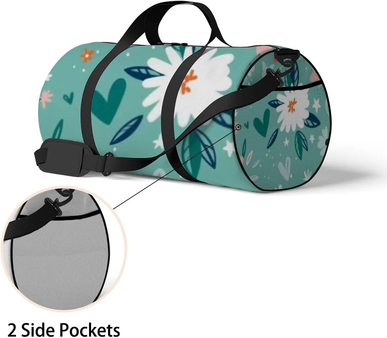 Sports Gym Bag for Women and Men Waterproof Cute Small Flower Green Duffel Bag Lightweight Carryon Traveling Boarding Gripsack