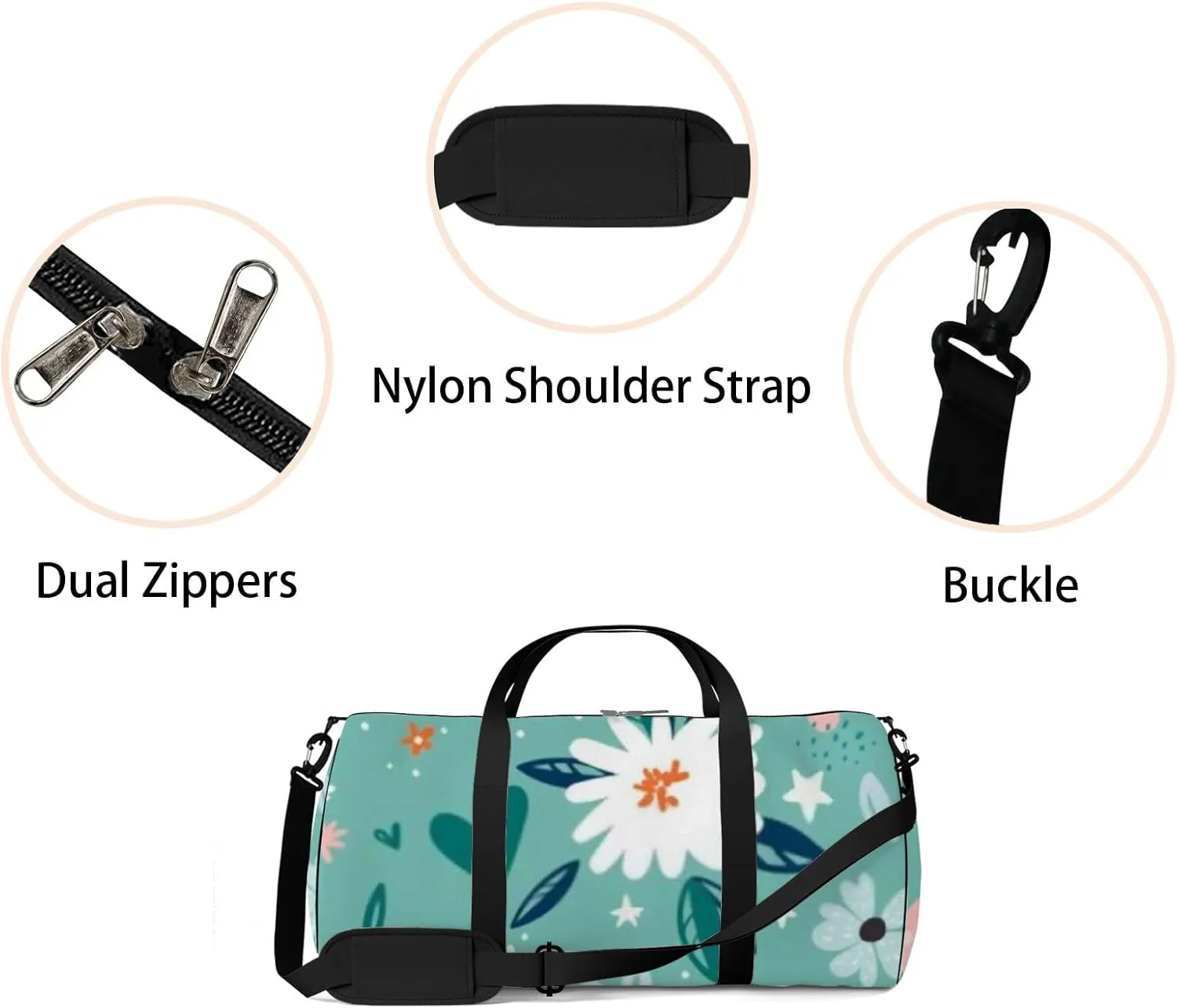 Sports Gym Bag for Women and Men Waterproof Cute Small Flower Green Duffel Bag Lightweight Carryon Traveling Boarding Gripsack