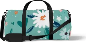 Sports Gym Bag for Women and Men Waterproof Cute Small Flower Green Duffel Bag Lightweight Carryon Traveling Boarding Gripsack