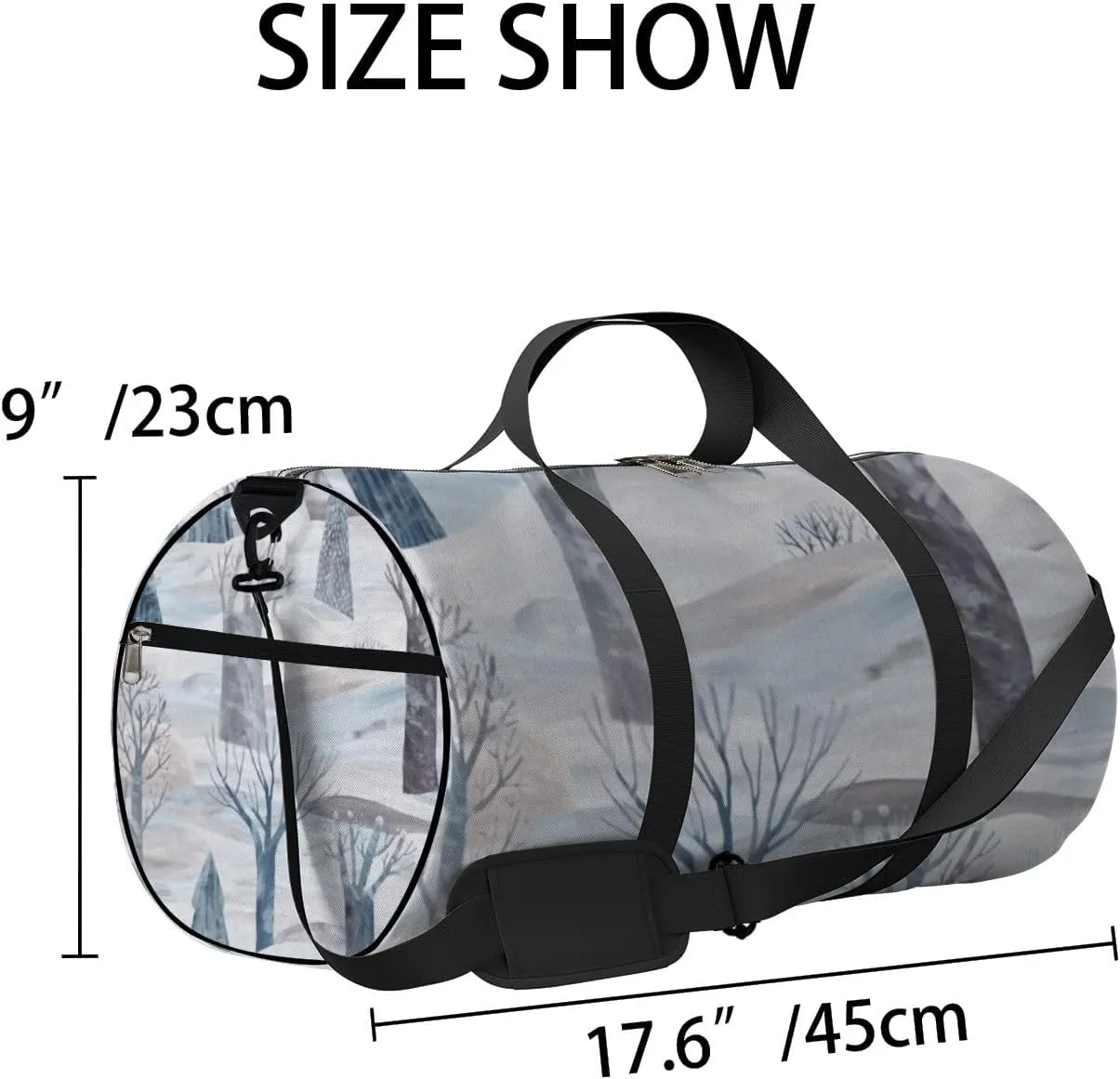 Sports Gym Bag for Women and Men Waterproof Cute Winter Landscape Trees Pastel Colors Duffel Bag Lightweight Carryon Traveling Boarding Gripsack