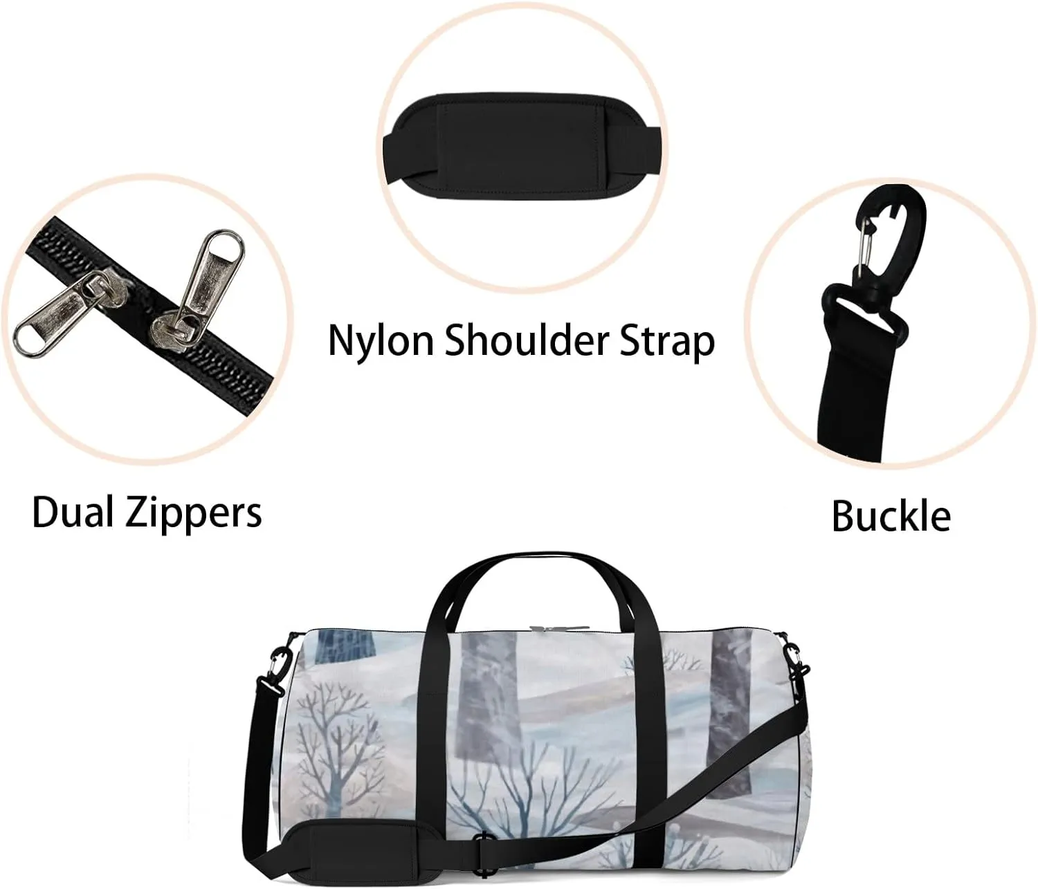 Sports Gym Bag for Women and Men Waterproof Cute Winter Landscape Trees Pastel Colors Duffel Bag Lightweight Carryon Traveling Boarding Gripsack