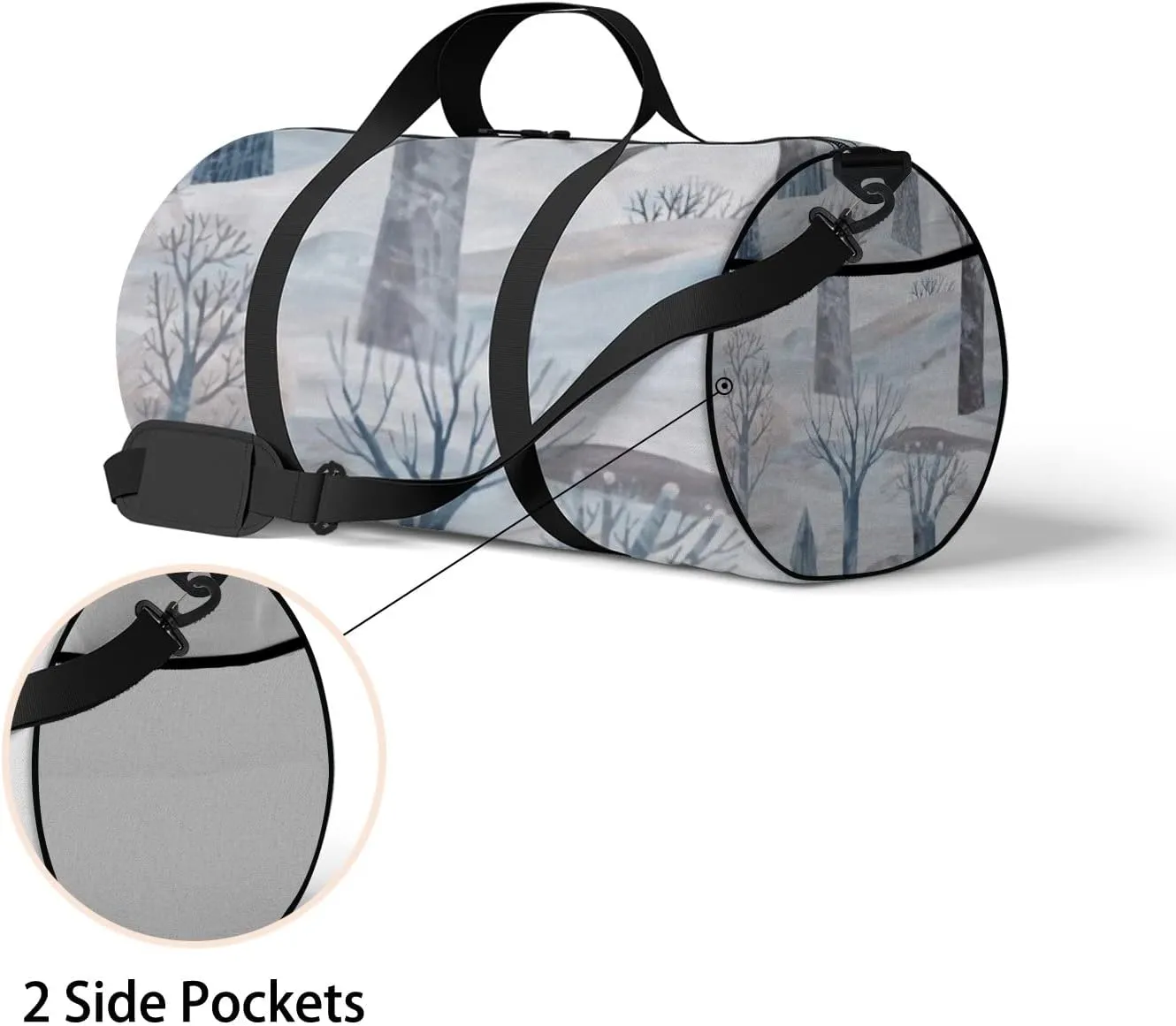 Sports Gym Bag for Women and Men Waterproof Cute Winter Landscape Trees Pastel Colors Duffel Bag Lightweight Carryon Traveling Boarding Gripsack