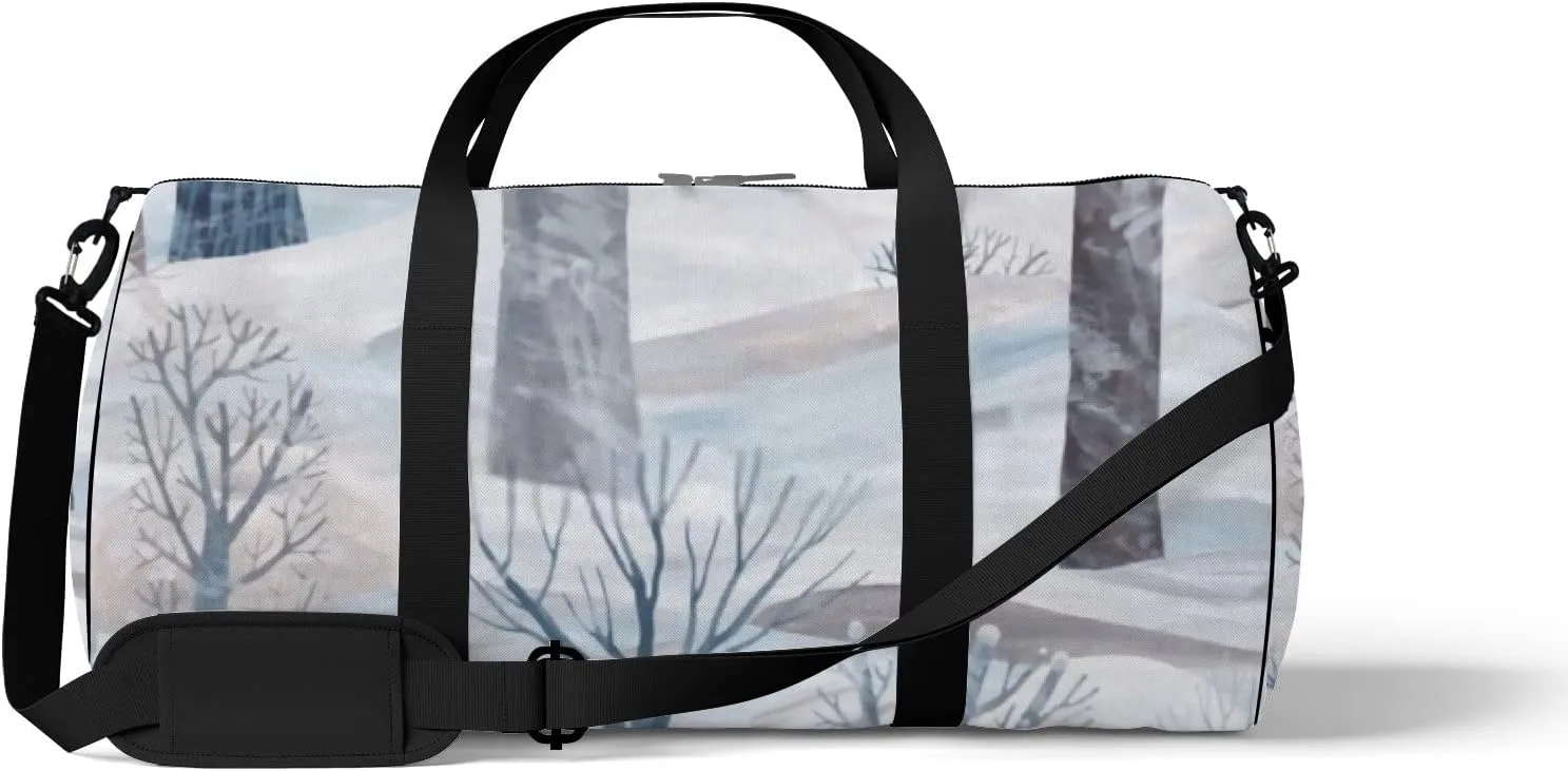 Sports Gym Bag for Women and Men Waterproof Cute Winter Landscape Trees Pastel Colors Duffel Bag Lightweight Carryon Traveling Boarding Gripsack