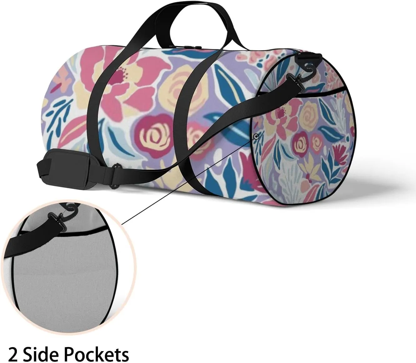 Sports Gym Bag for Women and Men Waterproof Elegant Floral Tropical Small Hand Drawn Flowers Duffel Bag Lightweight Carryon Traveling Boarding Gripsack