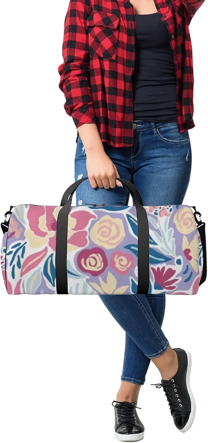 Sports Gym Bag for Women and Men Waterproof Elegant Floral Tropical Small Hand Drawn Flowers Duffel Bag Lightweight Carryon Traveling Boarding Gripsack
