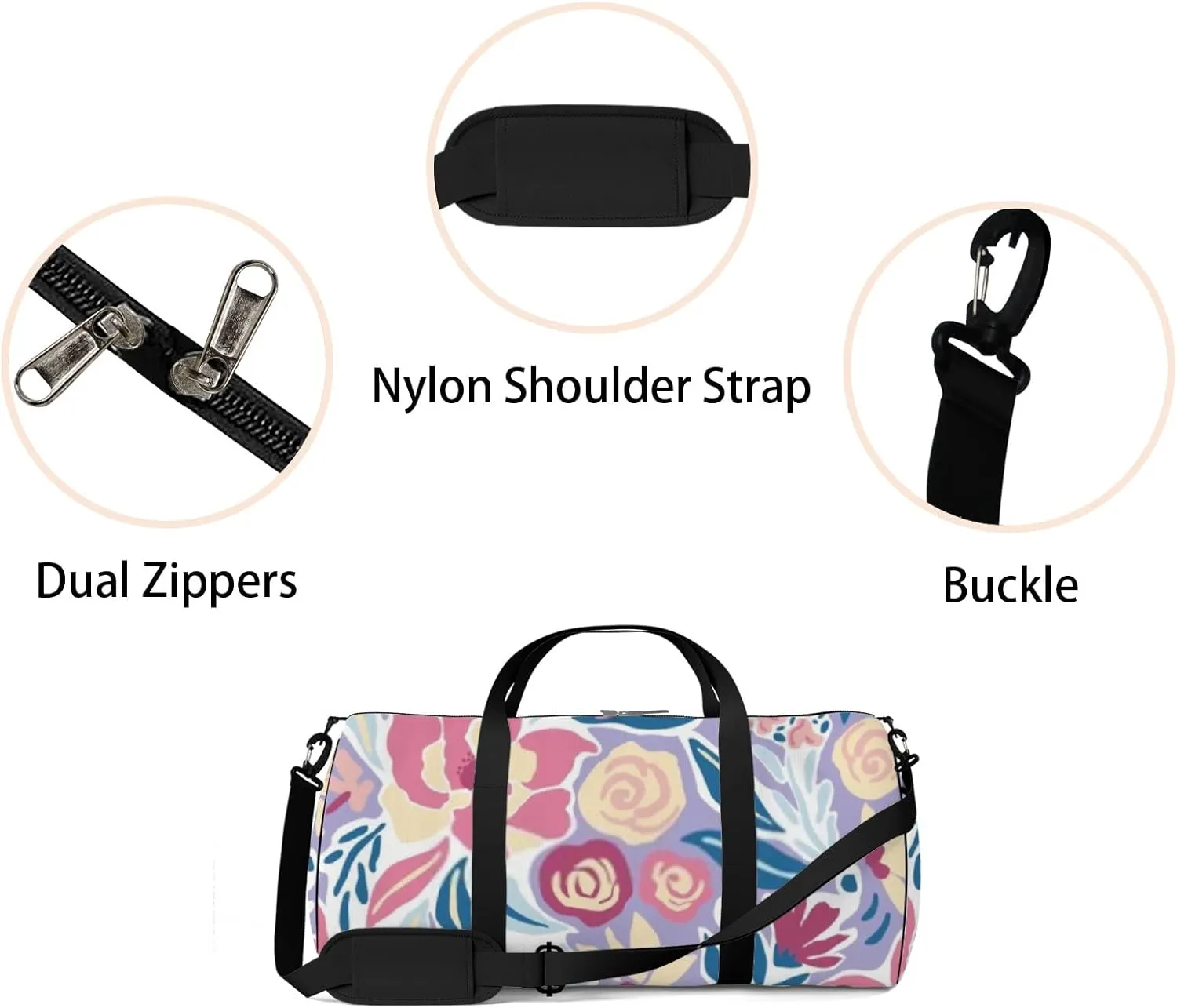 Sports Gym Bag for Women and Men Waterproof Elegant Floral Tropical Small Hand Drawn Flowers Duffel Bag Lightweight Carryon Traveling Boarding Gripsack
