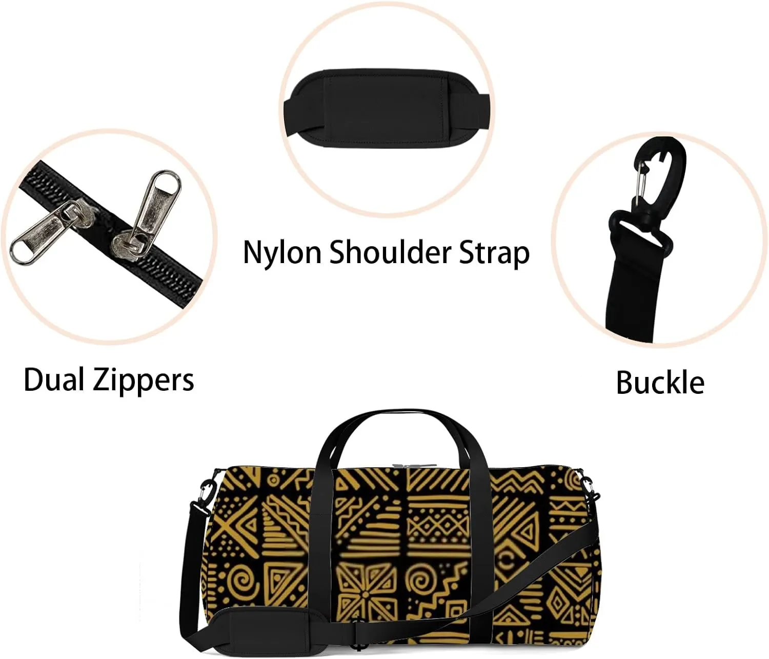 Sports Gym Bag for Women and Men Waterproof Ethnic Tribal Style Duffel Bag Lightweight Carryon Traveling Boarding Gripsack