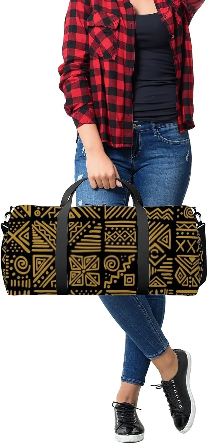Sports Gym Bag for Women and Men Waterproof Ethnic Tribal Style Duffel Bag Lightweight Carryon Traveling Boarding Gripsack