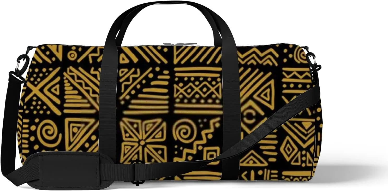 Sports Gym Bag for Women and Men Waterproof Ethnic Tribal Style Duffel Bag Lightweight Carryon Traveling Boarding Gripsack