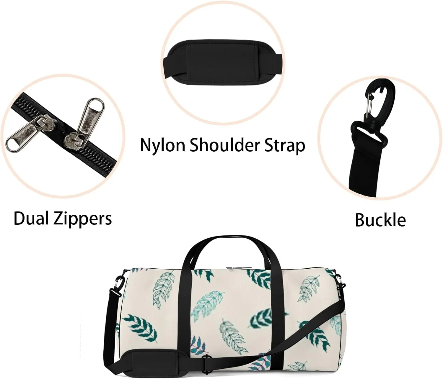 Sports Gym Bag for Women and Men Waterproof Floral Element Pattern Summer Green Duffel Bag Lightweight Carryon Traveling Boarding Gripsack