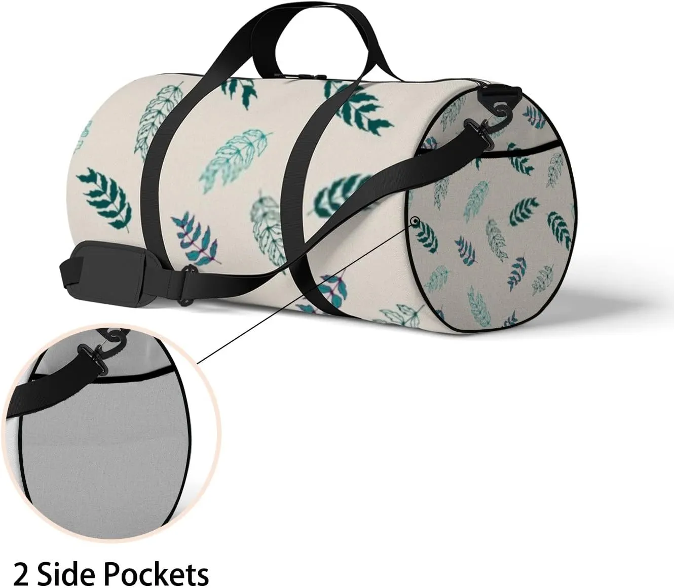 Sports Gym Bag for Women and Men Waterproof Floral Element Pattern Summer Green Duffel Bag Lightweight Carryon Traveling Boarding Gripsack