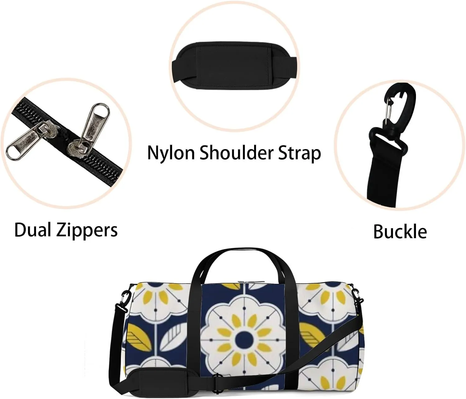 Sports Gym Bag for Women and Men Waterproof Floral Pattern Scandinavian Style Duffel Bag Lightweight Carryon Traveling Boarding Gripsack