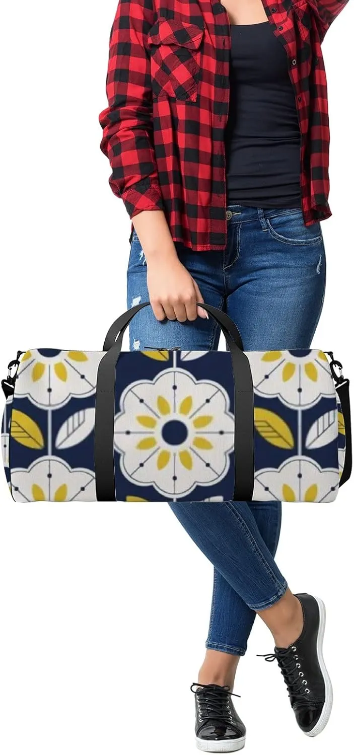 Sports Gym Bag for Women and Men Waterproof Floral Pattern Scandinavian Style Duffel Bag Lightweight Carryon Traveling Boarding Gripsack