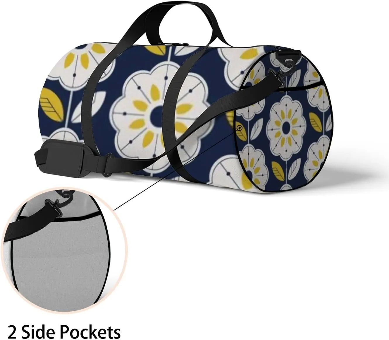 Sports Gym Bag for Women and Men Waterproof Floral Pattern Scandinavian Style Duffel Bag Lightweight Carryon Traveling Boarding Gripsack