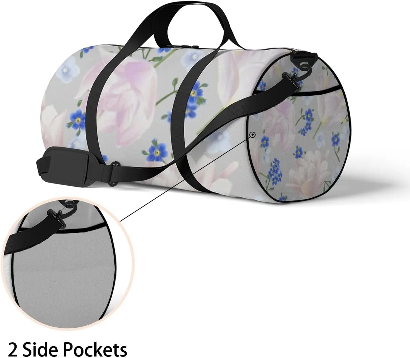 Sports Gym Bag for Women and Men Waterproof Flowers Floral Pattern Blue Pink Duffel Bag Lightweight Carryon Traveling Boarding Gripsack