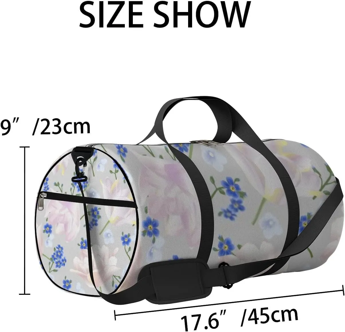 Sports Gym Bag for Women and Men Waterproof Flowers Floral Pattern Blue Pink Duffel Bag Lightweight Carryon Traveling Boarding Gripsack