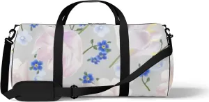 Sports Gym Bag for Women and Men Waterproof Flowers Floral Pattern Blue Pink Duffel Bag Lightweight Carryon Traveling Boarding Gripsack