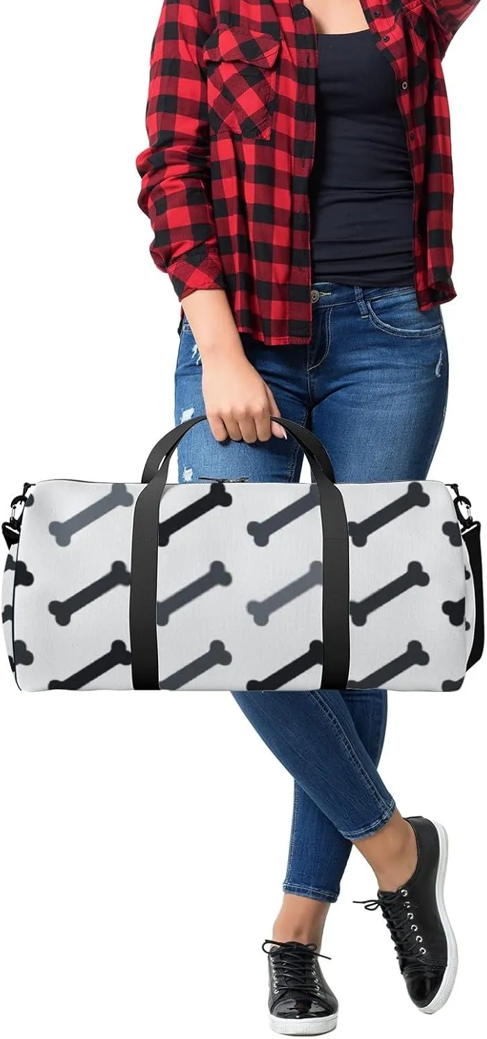 Sports Gym Bag for Women and Men Waterproof Hand Drawn Bones Pattern Duffel Bag Lightweight Carryon Traveling Boarding Gripsack