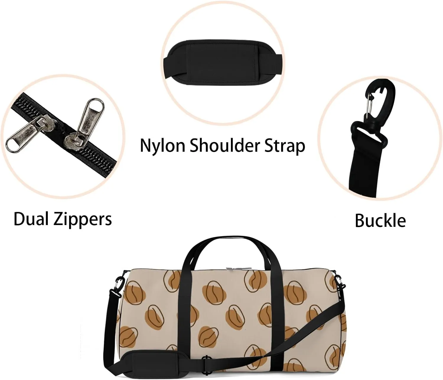 Sports Gym Bag for Women and Men Waterproof Hand Drawn Pattern Brown Duffel Bag Lightweight Carryon Traveling Boarding Gripsack