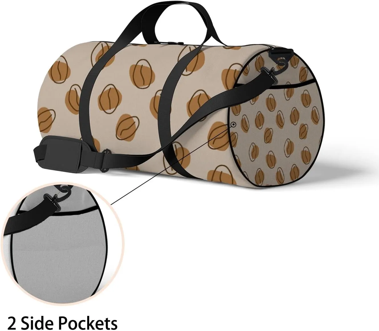 Sports Gym Bag for Women and Men Waterproof Hand Drawn Pattern Brown Duffel Bag Lightweight Carryon Traveling Boarding Gripsack